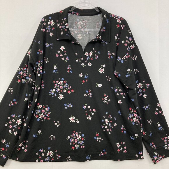 Cuddl Duds size XL Black Multi Floral Stretch Long Sleeve Blouse Comfy Relaxed - Picture 1 of 8